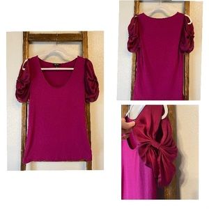 Express Puff Open Sleeve Scoop Neck Top Fuchsia Size Large